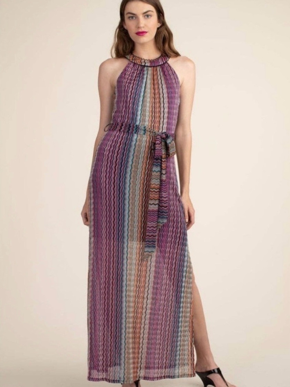 Trina Turk Speak Easy Halter Maxi Dress with Tie Waist. Size 6. NWT